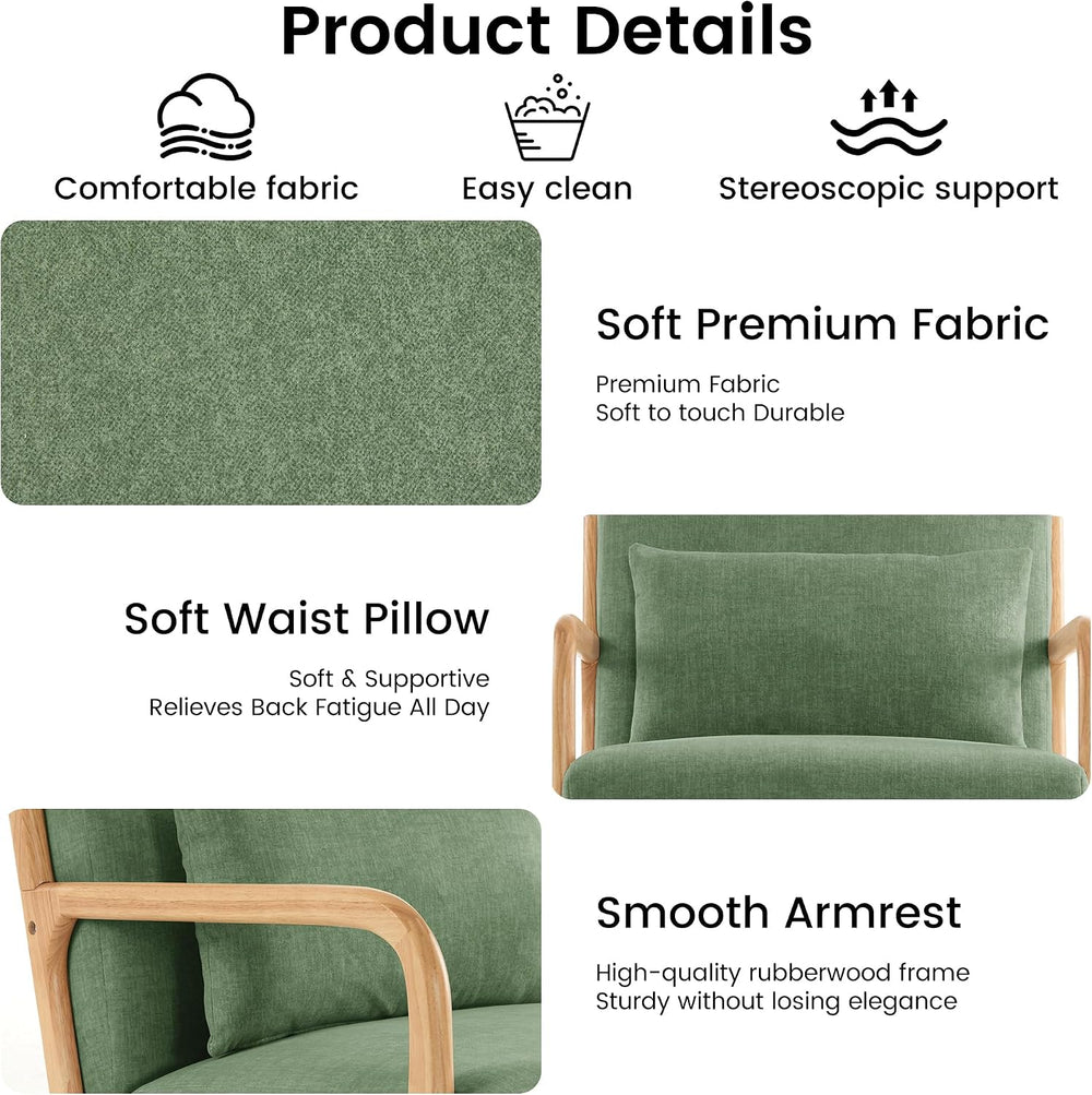 Mid Century Modern Accent Chair with Lumbar Pillow, Upholstered Chair for Liv...