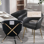 Faux Leather Dining Chairs Gold Legs, Modern Black PU Leather Dining Room Chairs with Arms Set of 2 Upholstered Accent Chair Armchair with Barrel Back for Kitchen Living Room