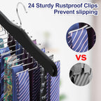 TOPIA HANGER Tie Rack Hanger for Closet, Wooden Tie Organizer for Men with 24 Folding Hooks, Space Saving Necktie Holder for Storage and Display Bra, Tank Top, Camisole (1-Pack), Black- CT14B