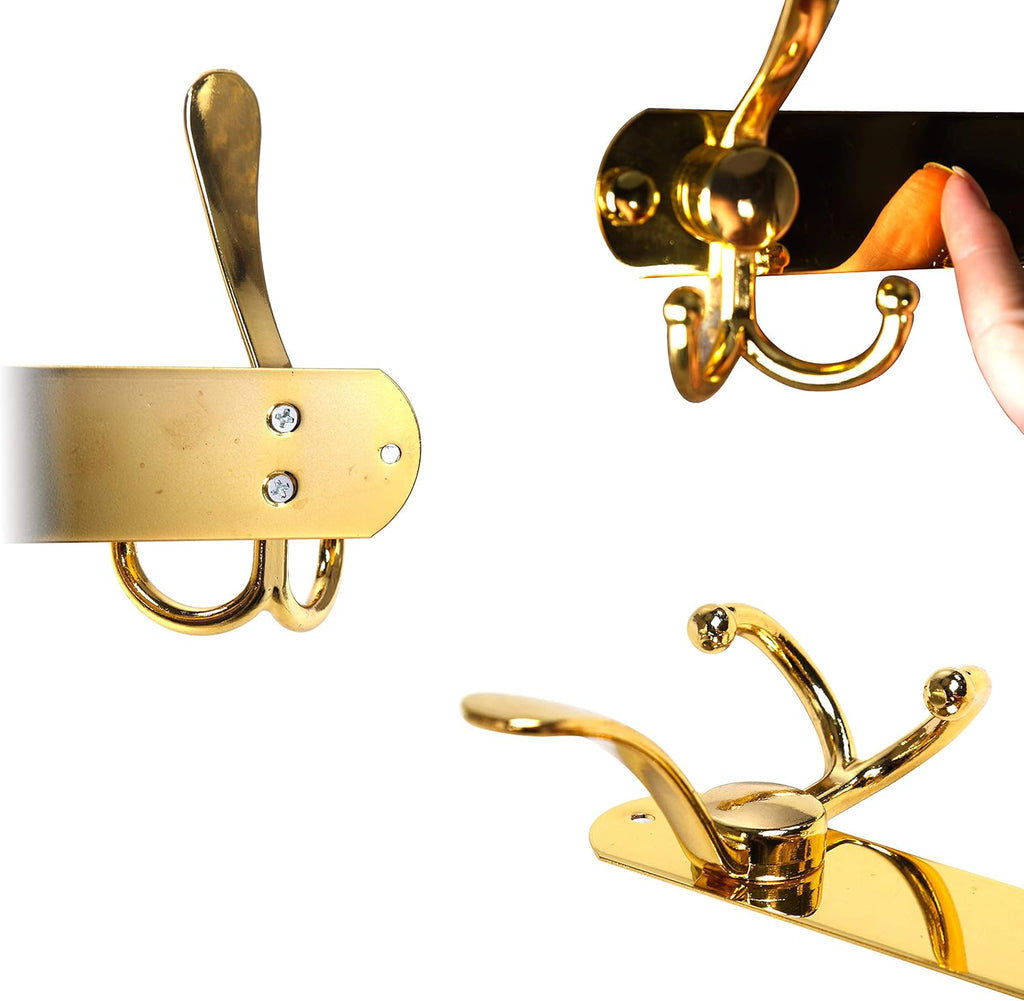 Dseap Coat Rack Wall Mounted - 5 Tri Hooks, Heavy Duty, Stainless Steel, Metal Coat Hook Rail for Coat Hat Towel Purse Robes Mudroom Bathroom Entryway,Gold