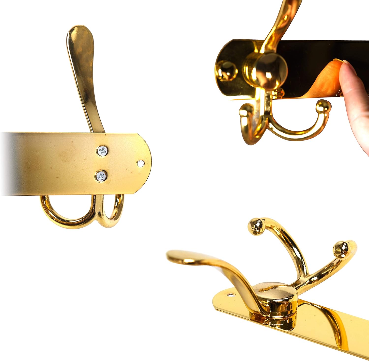 Dseap Coat Rack Wall Mounted - 5 Tri Hooks, Heavy Duty, Stainless Steel, Metal Coat Hook Rail for Coat Hat Towel Purse Robes Mudroom Bathroom Entryway (Gold, 2 Packs)