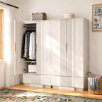 Yechen 67" Fluted Armoire Wardrobe Closet with Doors and Drawer | Wooden Wardrobe Cabinet with Adjustable Shelve, Modern Small Armoires for Hanging Clothes Coats for Bedroom, White Grey