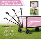 EchoSmile Collapsible Wagon Cart for Camping & Beach - Heavy Duty 400lbs Capacity All-Terrain Cart with Wide Wheels, Portable Folding Utility Wagon for Grocery, Garden, Sports,Pink&Gray