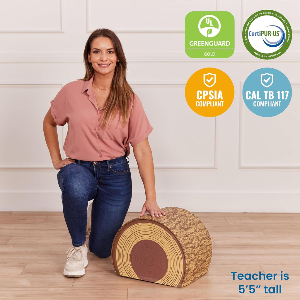 ECR4Kids SoftZone Tree Log Quarter Seat, 12in, Kids Bench, Chocolate