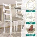 DWVO 5-Piece Dining Table Set for 4, Kitchen Dining Room Table with Upholstered Chairs, Faux Leather Cushions, Modern Rectangular Dinner Table Set for Small Spaces & Apartment, White Grey