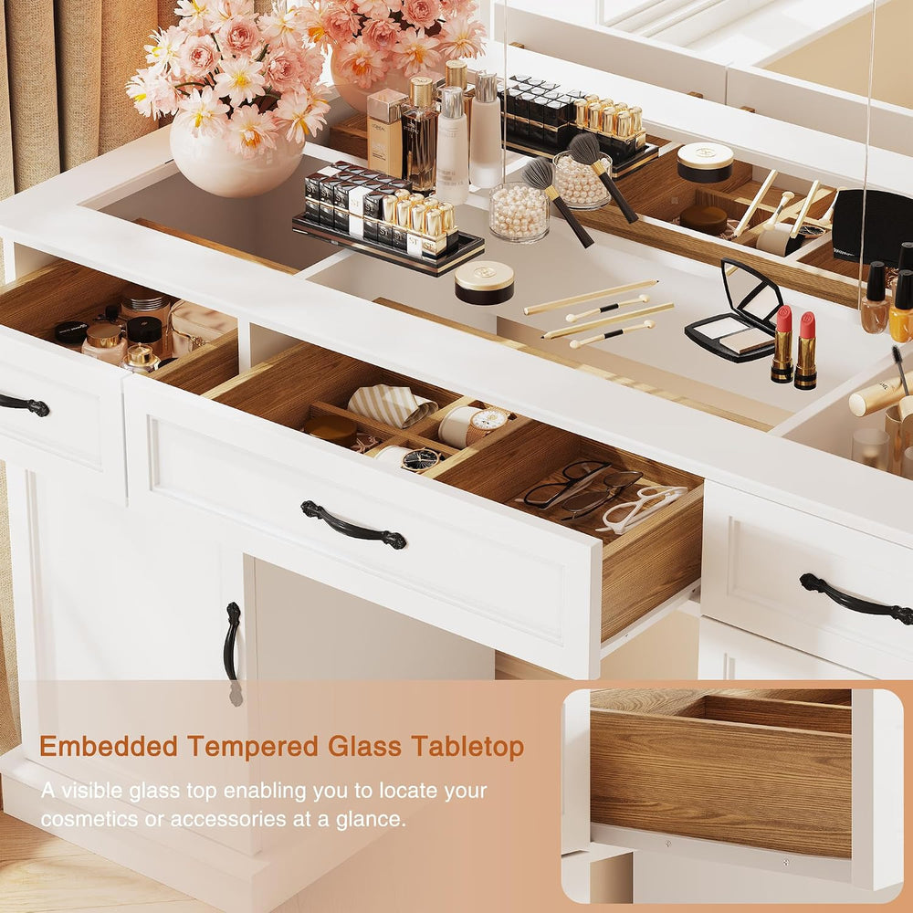Vanity Table with Mirror and Lights, 55" Large LED Makeup Mirror with 3 ...