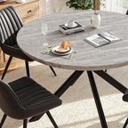 47.2" 5-Piece Round Dining Table Set for 4, Modern Wood Dining Table with 4 Upholstered Chairs, Kitchen & Dining Room Table Set with Metal Base for Apartment, Small Space, Grey Table+4 Balck Chairs