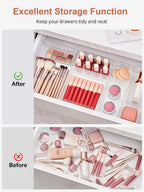 SMARTAKE 13 PCS Drawer Organizer 5-Size Desk Makeup Drawer Organizer Clear | Storage Trays for Makeup with Non Slip Silicone Pads, Jewelries, Utensils in Bedroom Dresser, Office, Kitchen and Bathroom