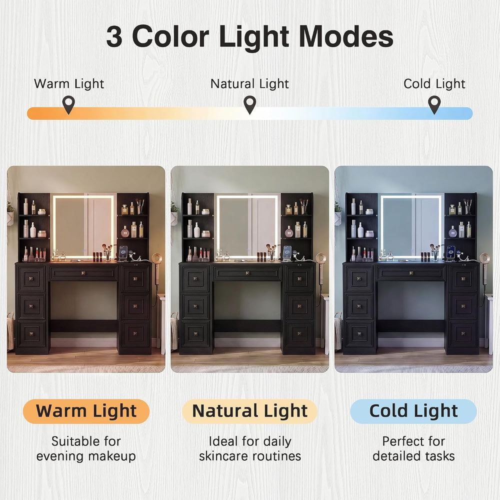 YESHOMY Makeup Vanity Desk,LED Mirror,Charge Hub,Hair Tool Organizer | UL Fas...