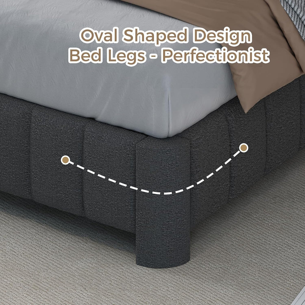 Queen Size Bed Frame with Adjustable Headboard, Grey Boucle Bed Frame