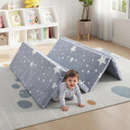 MeMoreCool Foldable Kids Floor Mattress, Play Mat Muscle Mat Large 6x4 FT, Thicken Foam Tatami Futon Mattress for Children Play Area, Sleeping Crawling Pad for Playroom, Grey Star