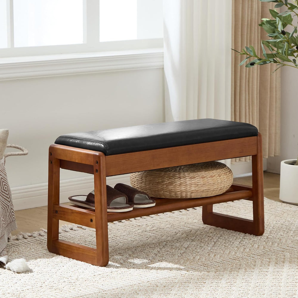 31.5" Shoe Rack Bench,2 Tiers Shoe Bench with Storage,Walnut Storage Ben...