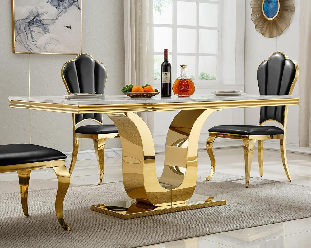 White Marble Dining Table for 6 Modern Luxury Faux Marble Kitchen Table for 6...