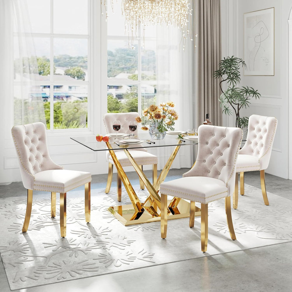 63'' Rectangular Glass Dining Table for 4-6, Luxury Kitchen Table wit...