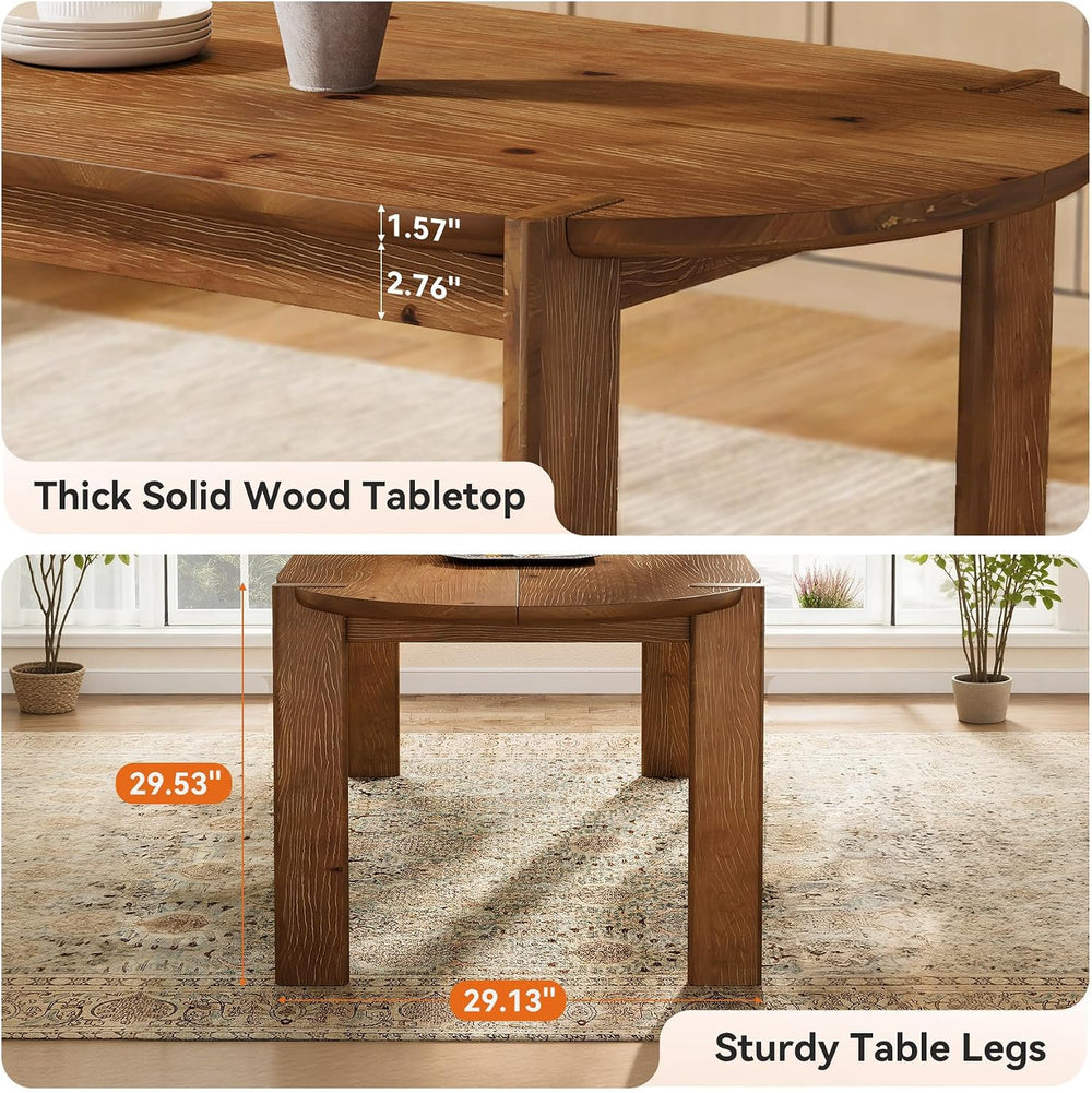 63" Solid Wood Oval Dining Table, Farmhouse Wooden Kitchen Table for 4-6...