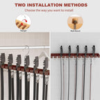 Belt Hanger for Closet Max 42 Belts, 2-in-1 Wall Mount Belt Organizer with 360° Rotating Hooks, Wooden Tie and Belt Rack for Closet Accessories Organizers and Storage, Walnut Wood