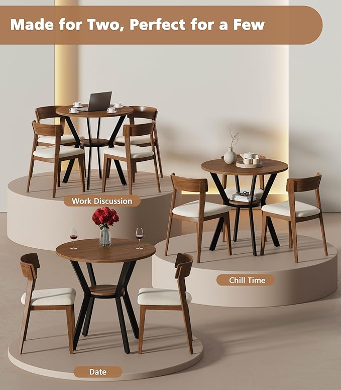 31.5" Round Dining Table for 2-4, Farmhouse Small Kitchen Table with Sto...