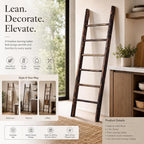 Carbonized Farmhouse Blanket Ladder, 6-Tier Rustic Wooden Rack | Reinforced Construction,3lbs Per Tier,Holds Clothes Scarves Belts,Christmas Decor Friendly,Fits All Home Styles,Easy to Clean