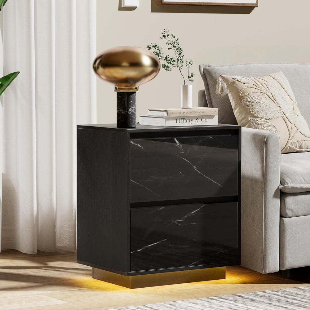 Anbuy LED Nightstand with 2 Drawers & Power Outlets, Nightstand Set of 2 ...