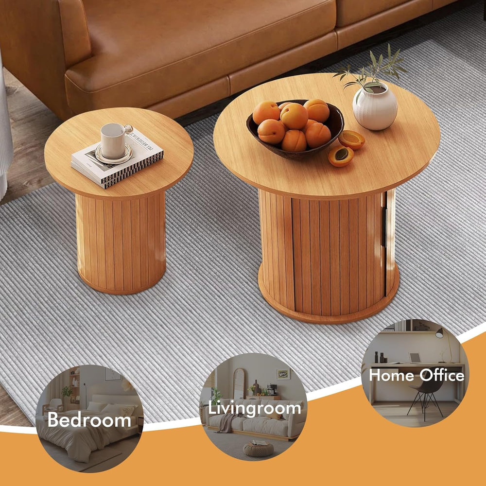 Modern Walnut End Table with Storage - Fluted Design Living Room Accent Table...