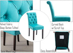 Farmhouse Dining Chairs Set of 2, Velvet Upholstered Kitchen Chairs, Comfy Side Parsons Chairs for Home/Restaurant/Bedroom/Living Room, Cyan Blue