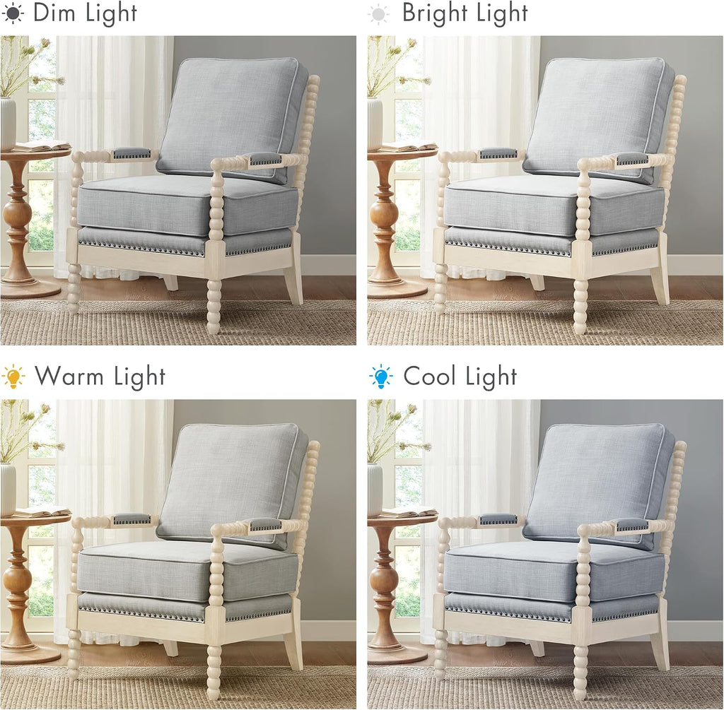 Madison Park Accent Chairs for Living Room Farmhouse Modern Armchair, Solid Wood, Antiqued Finish, Upholstered Seat Removable, Bedroom Lounge for Reading, 25.5" W, Light Blue/Antique Cream