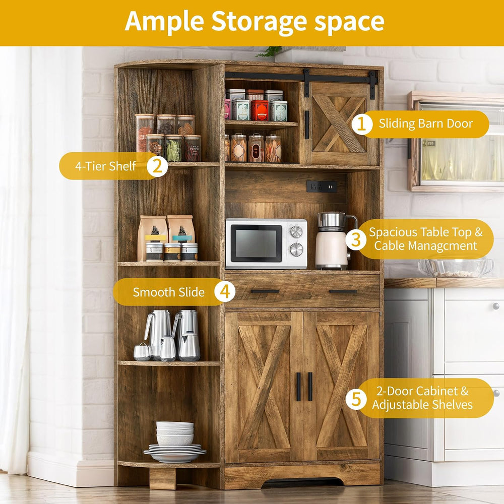 DWVO Kitchen Pantry Cabinet with Power Outlet, 67" Tall Farmhouse Pantry...