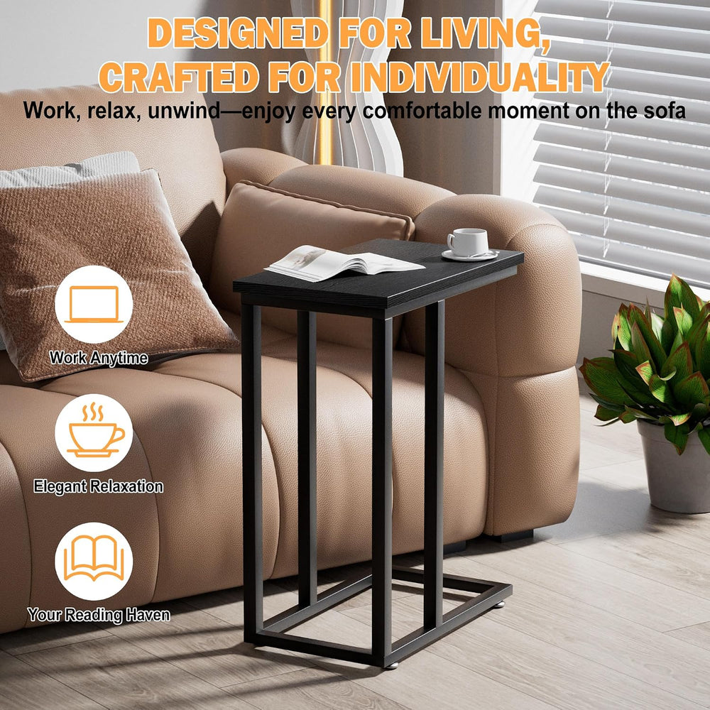VECELO Universal C-Shaped Side Table, Multi-Functional Snack & TV Tray fo...