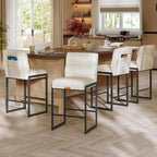 VASAGLE EKHO Collection - Bar Stools Set of 4, Counter Height Stools with Backs, 26.4-Inch Barstools Chairs, Synthetic Leather with Stitching, Mid-Century Modern, Dining Kitchen Island, Cream White