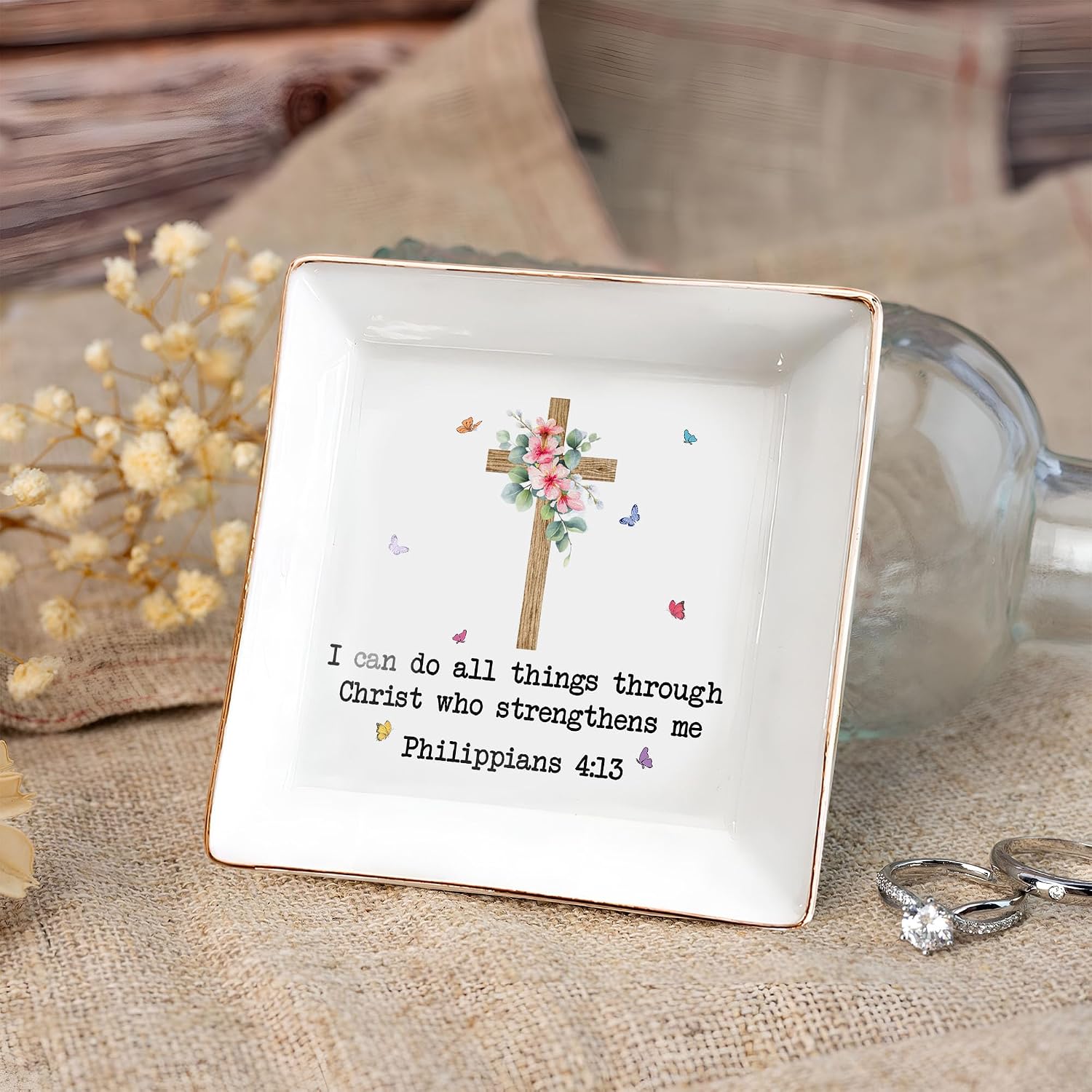 Inspirational Bible Verse Jewelry Dish,4" Ceramic Jewelry Tray Christian Gifts for Women, Religious Gifts for Mom, Daughter, Sister, Friends - Birthday, Confirmation, Catholic Gift for Her, Teen Girls