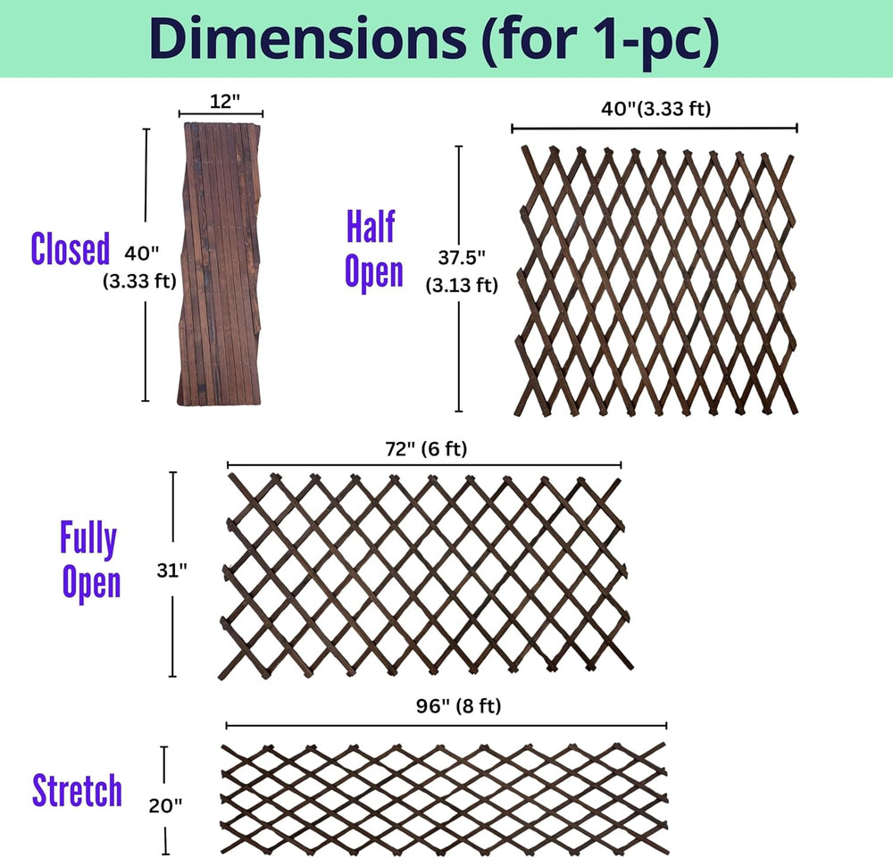 ShopLaLa Expandable Lattice Fence (2 Pack, 12ft Total) Wooden Garden Fences