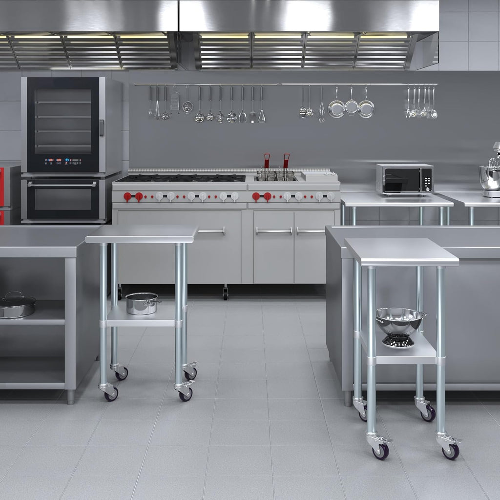 AmGood 18" Long x 24" Deep Stainless Steel Table with Casters