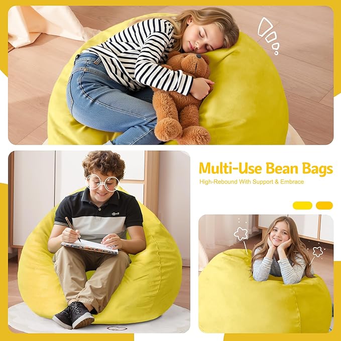 Homguava 2FT Bean Bag Chair: 2' Bean Bags with Memory Foam Filled,Comfy B...