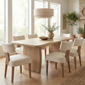 HNY Mid Century Modern Dining Chairs Set of 6 with Seat Covers, Farmhouse Linen Fabric Upholstered Accent Chairs Curved Backrest Kitchen Chairs, with Hardwood Frame, Beige