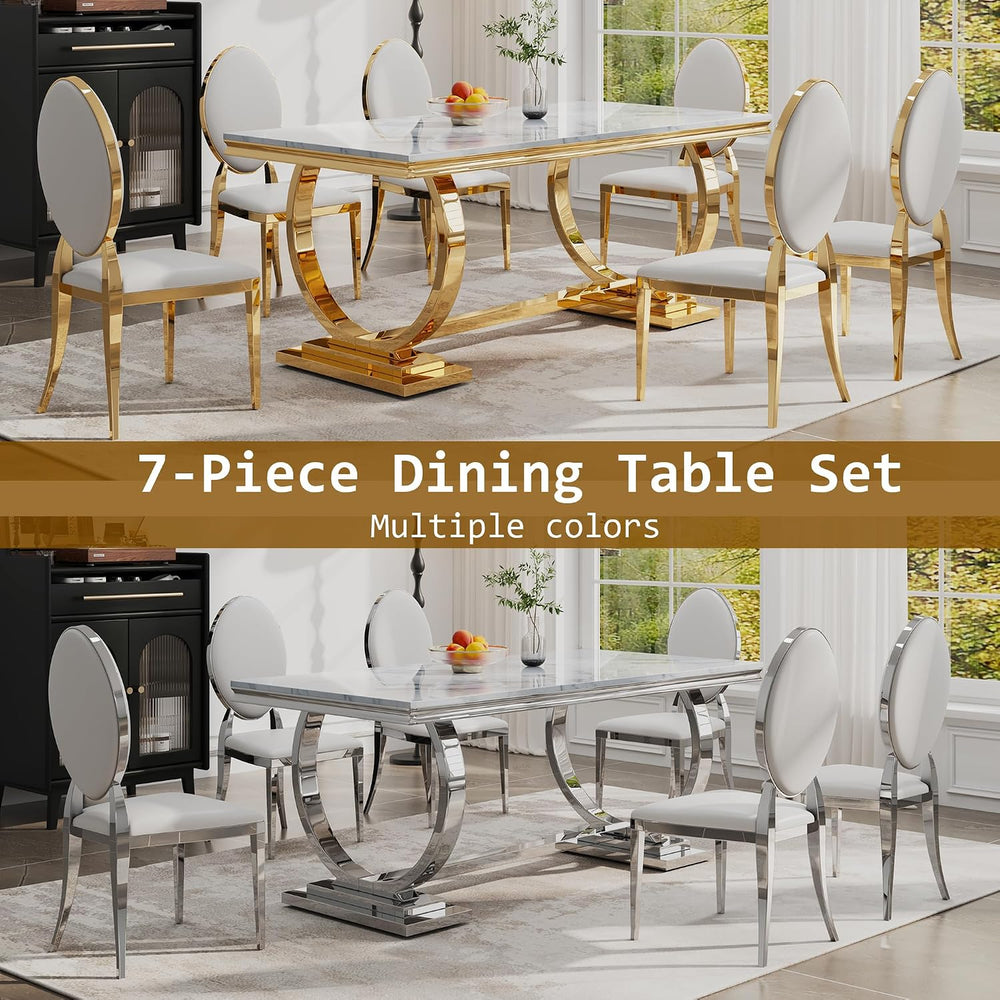 Luxury Marble Dining Table Set for 6 People, 70" Double O-Shaped Faux Ma...