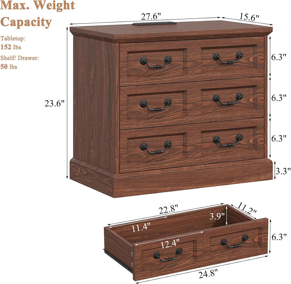 VVFLU 27.6" Wide Farmhouse Nightstand with Charging Station, 3 Drawer Ni...