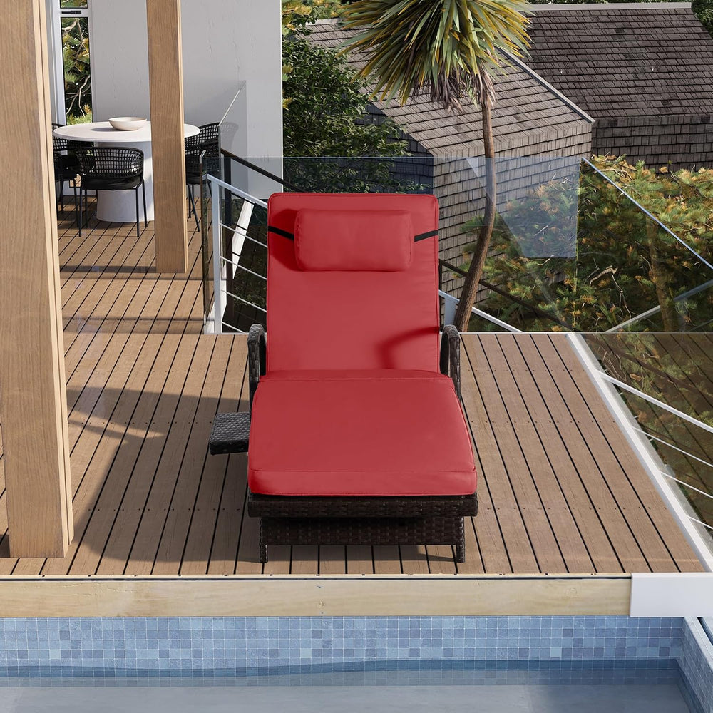 Outdoor Patio Chaise Chair Wicker Lounge Chairs for Outside Pool Chaise Loung...