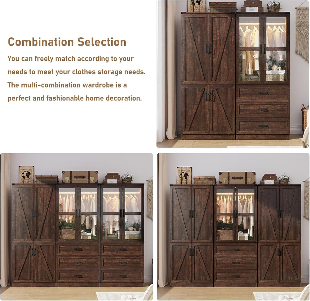 75" Tall Farmhouse 2 Doors Armoire Wardrobe Closet with 3 Drawers and LE...