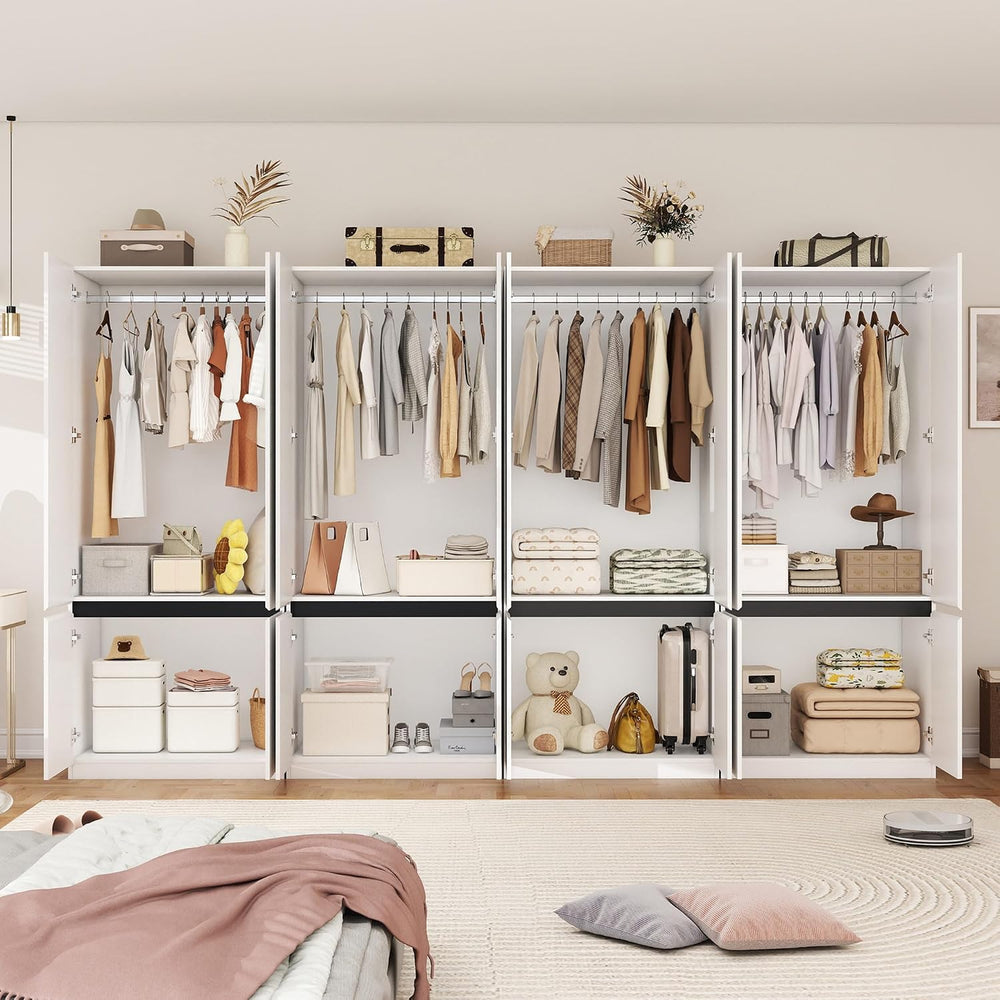 White Armoire Wardrobe Closet: 74" Wooden Wardrobe Closet with 8 Doors, ...