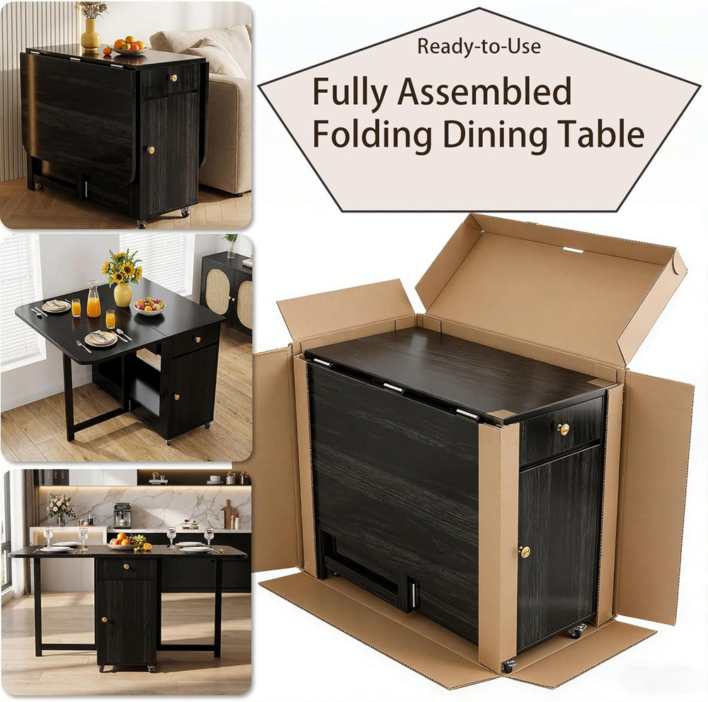 Extendable Drop Leaf Folding Dining Table with 4 Chairs, No Assembly Required...