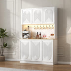 71" Black Kitchen Pantry with Power Outlet & LED Light, Large Kitchen Hutch Cabinet with Adjustable Shelf, Modern Buffet Cabinet with 6 Doors, Food Pantry Storage for Dining Room (White 6 Doors)