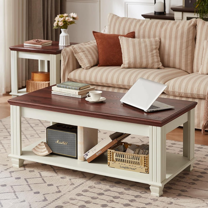 SAVOR LIFE Farmhouse Coffee Tables for Living Room, White