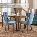 Upholstered Dining Chairs Set of 2, Velvet Dining Room Chairs with Back Ring Pull Trim and Solid Wood Legs, Tufted Wingback Kitchen Chair Perfect for Dining Room,Living Room,Kitchen(Light Blue)