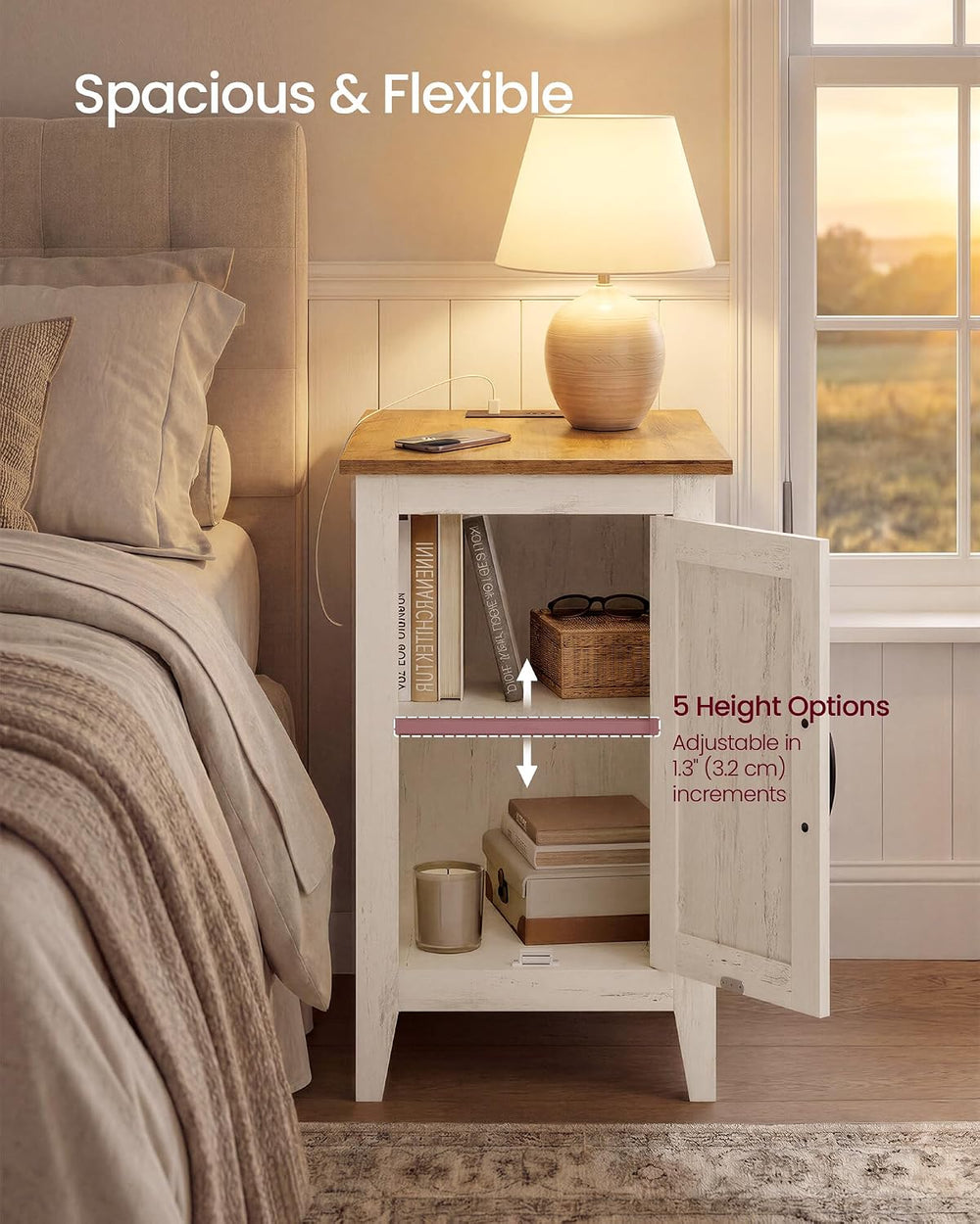VASAGLE LIRY Collection - End Table with Charging Station, Side Table with St...