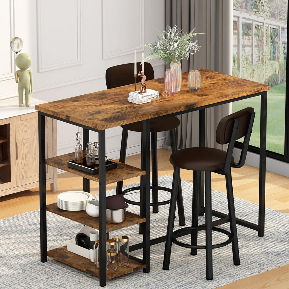 Recaceik Pub Dining Table Set for 2, Table and Bar Stools with 3 Storage Shel...