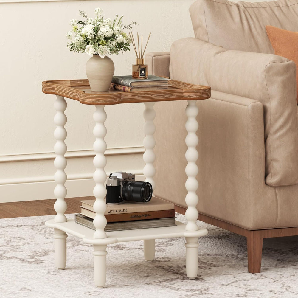 Function Home Square Side Table, 2 Tier Farmhouse End Table with Open Shelf, ...
