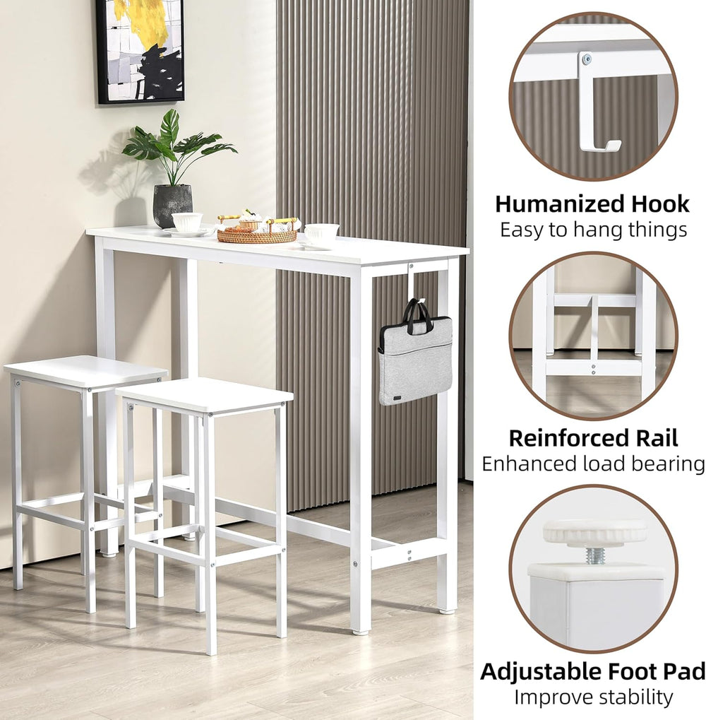 Finnhomy 47" Industrial Bar Table Set with 2 Stools - Counter Height Din...