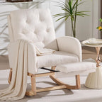 Rocking Chair Nursing with Footrest, Rocker (White Teddy) | teddy upholstery, high-density foam, adjustable footrest, soft cushion, button tufted design, silent non-slip pads