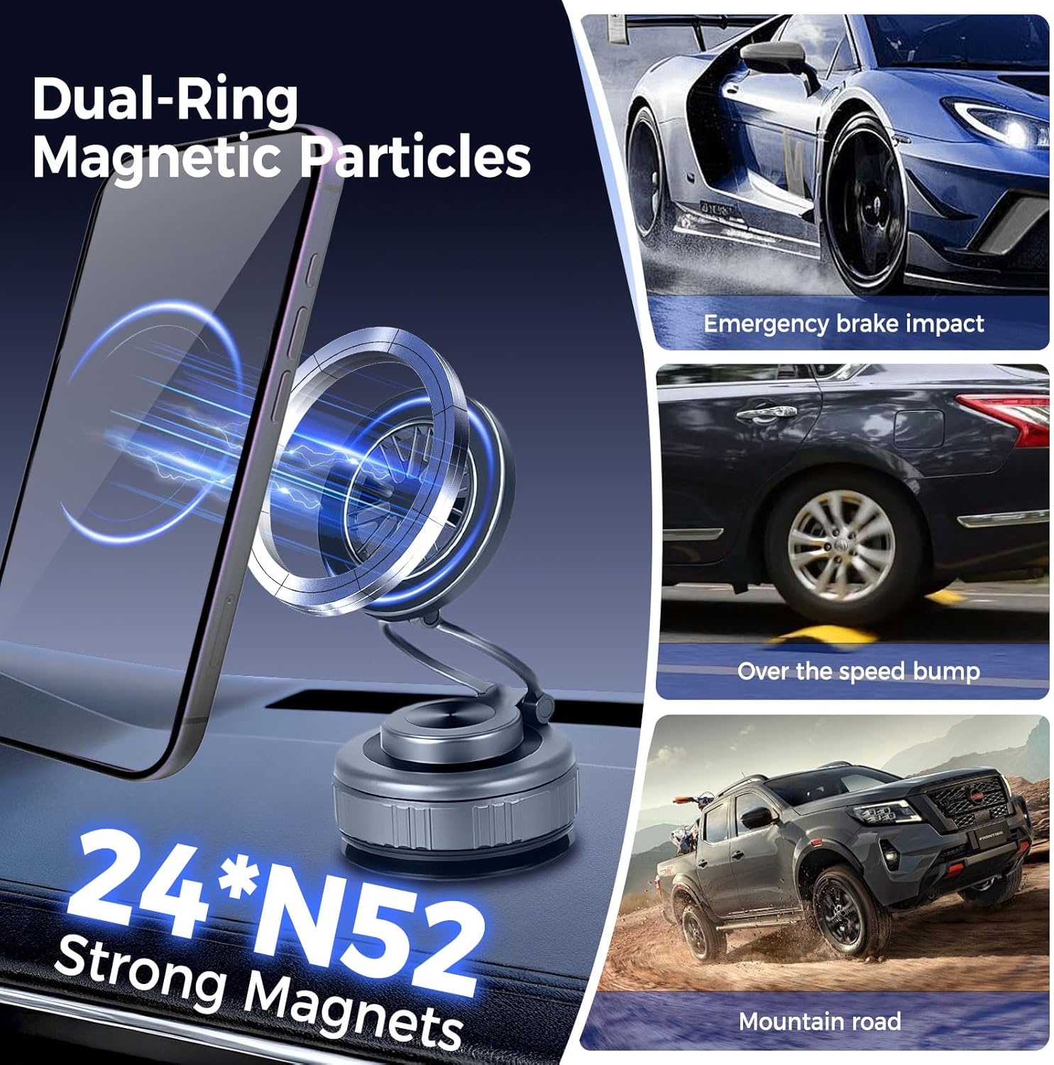 2026 Upgraded 360° Nano Gel Vacuum Magnetic Car Phone Holder,Reinforced Ultra Suction Cup Pocket Size Foldable Phone Mount for Dashboard/Gym/Mirror MagSafe iPhone Air 17 16 15 14 13 12 Pro Max (Black)