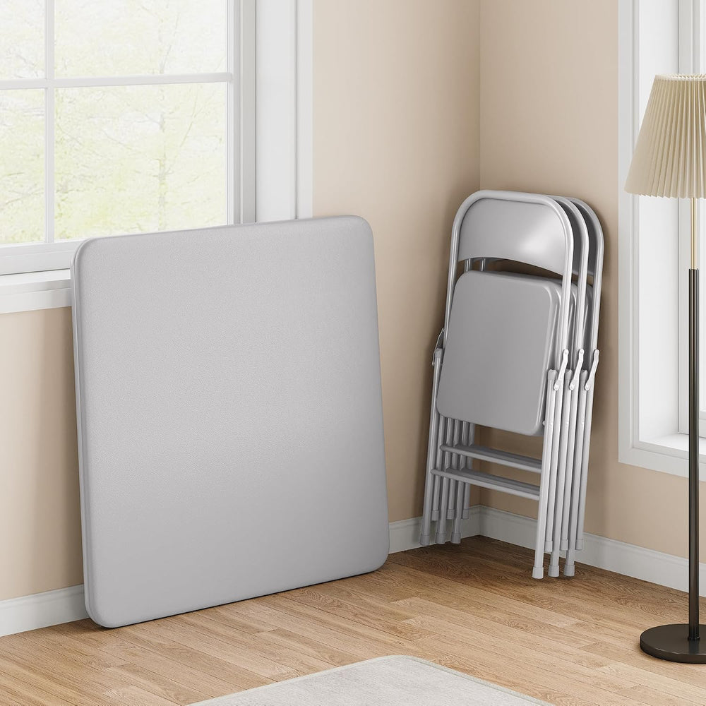 Folding Card Table, 34 Inch Square Folding Table, PU Padded Tabletop with Col...